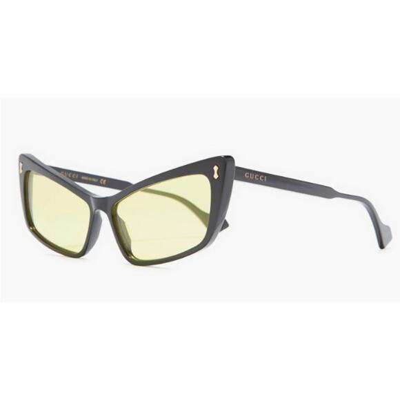 Gucci 58mm Cat Eye Sunglasses black with yellow lenses - Picture 4 of 11